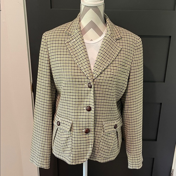 Talbots Jackets & Blazers - Talbots Green Wool Blend Houndstooth Blazer